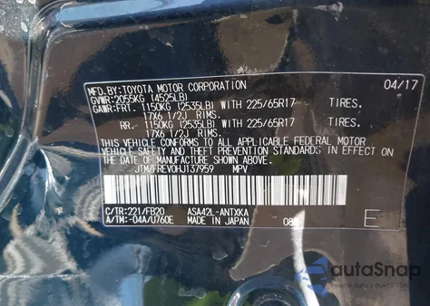 2017 Toyota Rav4 Le from USA, damaged, VIN JTMZFREV0HJ137959